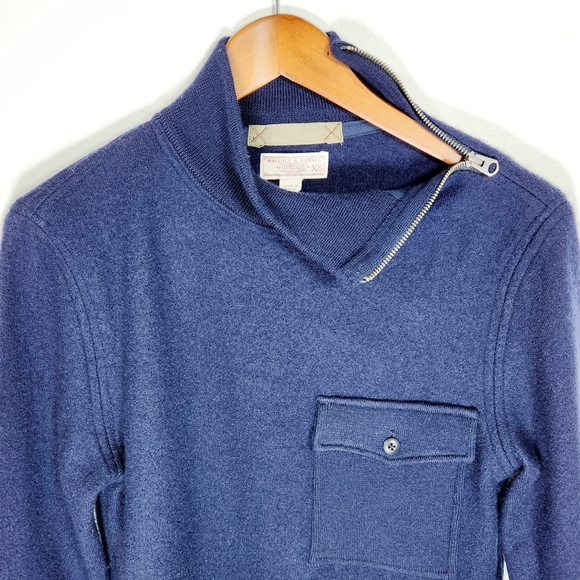 100% Merino wool navy thick zipper high-neck boxy Oversized sweater Size XS - Picture 4 of 8